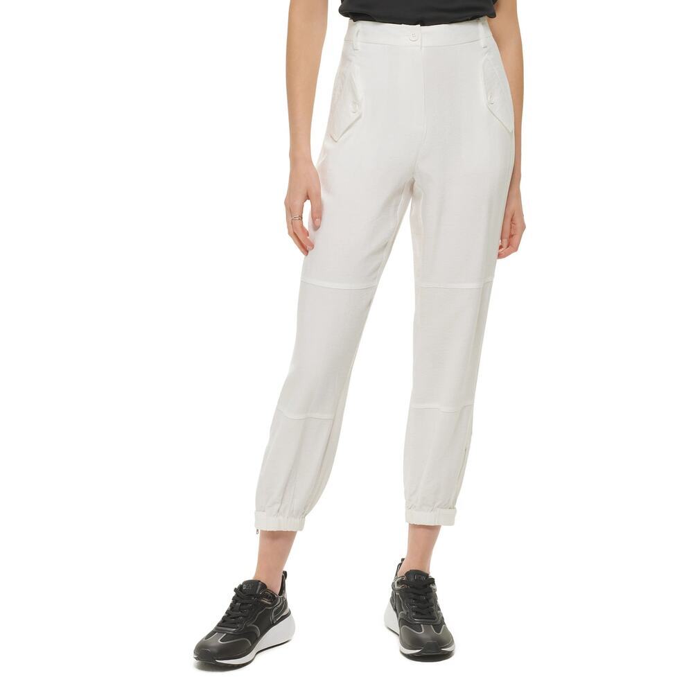 DKNY Zip Cuff Woven Joggers in Ivory Size 10